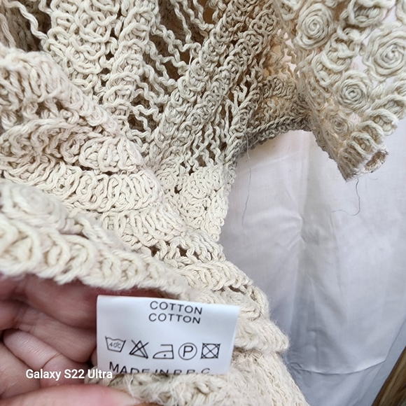 Boho Crochet Open Knit Cardigan Sweater 100% Cotton Cream Ivory Festival Cottage - Picture 8 of 13